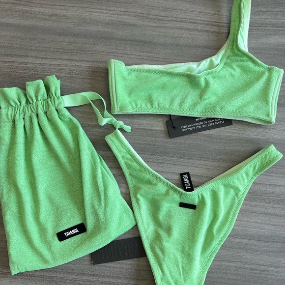 Triangl One Shoulder Bikini- Melrose- Green Sparkle - Picture 3 of 5